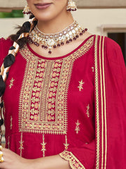 Red Zari Sequence Thread Embroidery Kurta With Pant And Dupatta