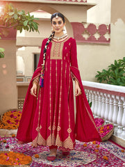 Red Zari Sequence Thread Embroidery Kurta With Pant And Dupatta