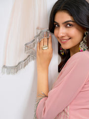 Coral Pink Georgette Embroidered & Sequence with Fancy Tasseled work Kurta Set with Net dupatta