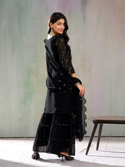 Black Georgette Sequence Kurta Set with Dupatta