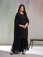 Black Georgette Sequence Kurta Set with Dupatta