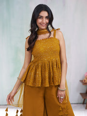 Mustard Georgette Sequence with Embroidered Kurta Set with Dupatta