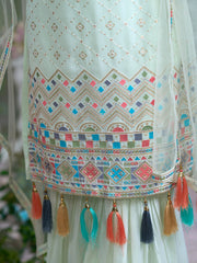 Pastel Green Embroidered Kurta with Sharara & Tassel Dupatta