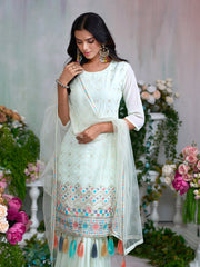 Pastel Green Embroidered Kurta with Sharara & Tassel Dupatta