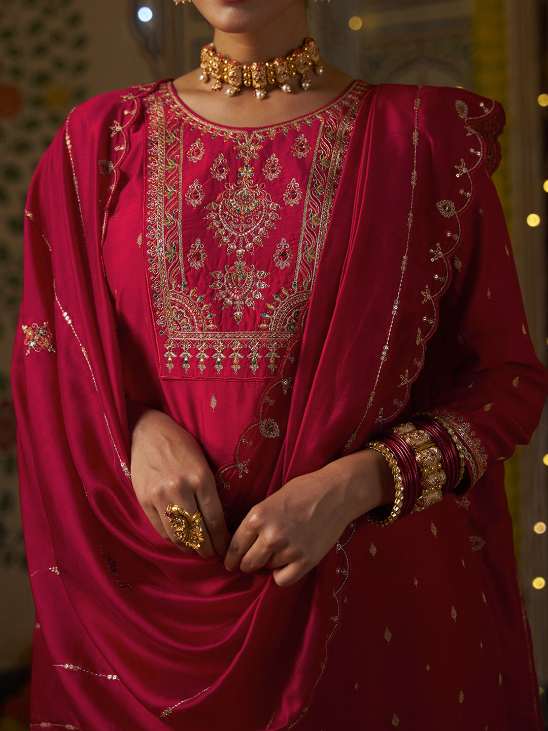 Red Embroidered Kurta Set with Dupatta