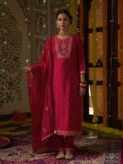 Red Embroidered Kurta Set with Dupatta