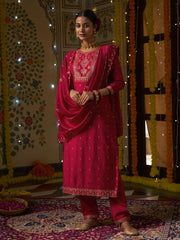 Red Embroidered Kurta Set with Dupatta