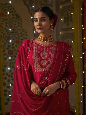 Red Embroidered Kurta Set with Dupatta