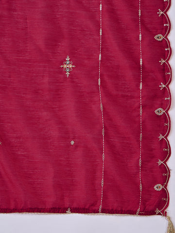 Pink Silk Blend Zari Sequence Mirror Embroidery With Jacquard Work Kurta With Pant And Dupatta Set