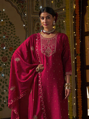 Pink Embroidered Kurta Set with Dupatta