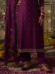 Purple Embroidered Kurta Set with Dupatta