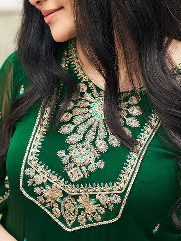 Green Embroidered Kurta Set with Dupatta & Palazzo Pants