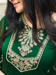 Green Georgette Zari Sequence Thread Embroidered Kurta With Palazzo And Dupatta Set