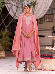 Pink Embroidered Kurta Set with Dupatta & Pant