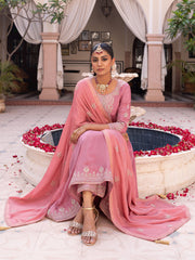Pink Embroidered Kurta Set with Dupatta & Pant