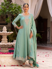 Blue Embroidered Kurta Set with Dupatta & Pant