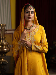 Yellow Chinon Zari Sequence Embroidered and Cording Kurta With Pant And Dupatta Set