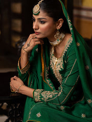 Green Chinon Zari Sequence Embroidered and Cording Kurta With Pant And Dupatta Set