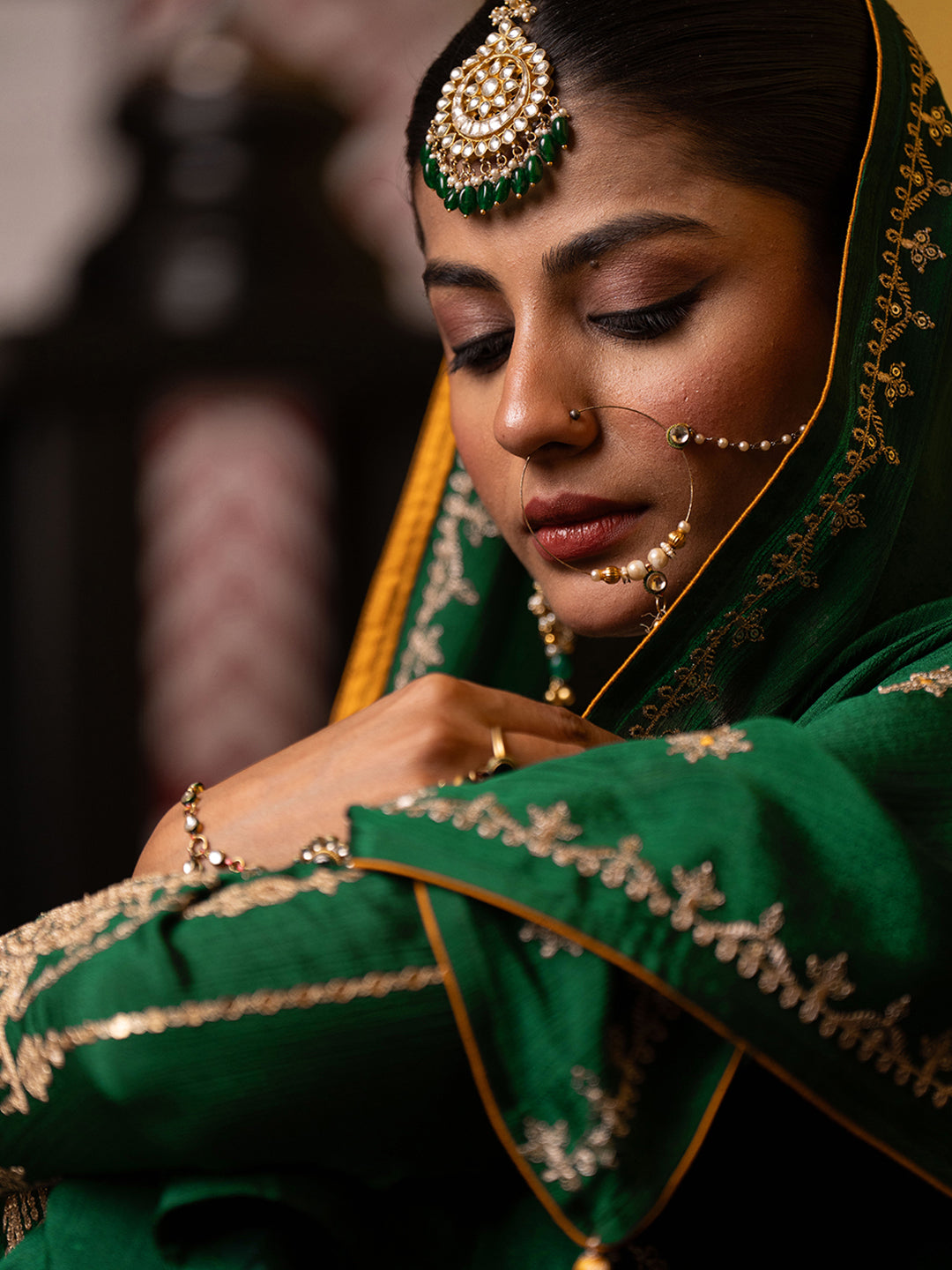 Green Chinon Zari Sequence Embroidered and Cording Kurta With Pant And Dupatta Set