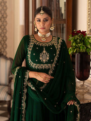 Green Georgette Zari Sequence Thread Embroidered With Mirror Work Kurta With Pant And Dupatta Set