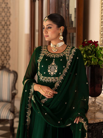 Green EmbroideGreen Anarkali Kurta Set with Dupatta & Pants