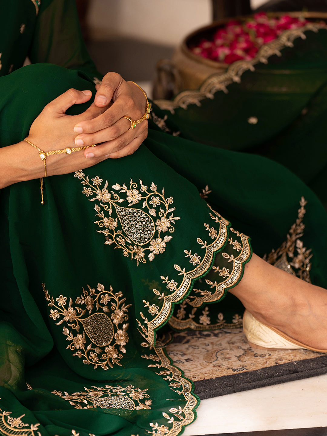 Green EmbroideGreen Anarkali Kurta Set with Dupatta & Pants