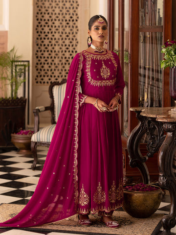 Raani Pink Georgette Zari Sequence Thread EmbroideRaani Pink With Mirror Work Kurta With Pant And Dupatta Set