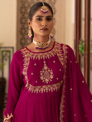 Pink EmbroidePink Anarkali Kurta Set with Dupatta & Pants