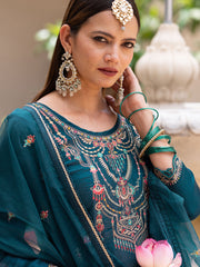 Blue EmbroideBlue Kurta Set with Dupatta & Pants