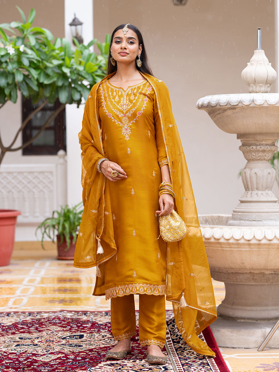 Yellow EmbroideYellow Kurta Set with Dupatta & Pants