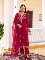 Raani Pink Silk Zari Sequence Thread Embroidered Kurta With Pant And Dupatta Set