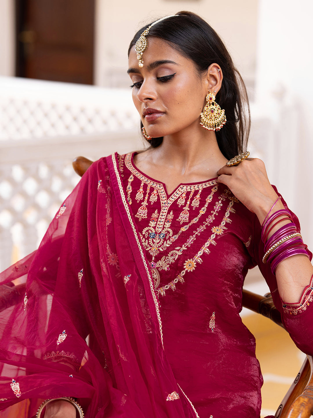 Pink EmbroidePink Kurta Set with Dupatta & Pants