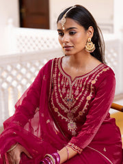 Pink EmbroidePink Kurta Set with Dupatta & Pants