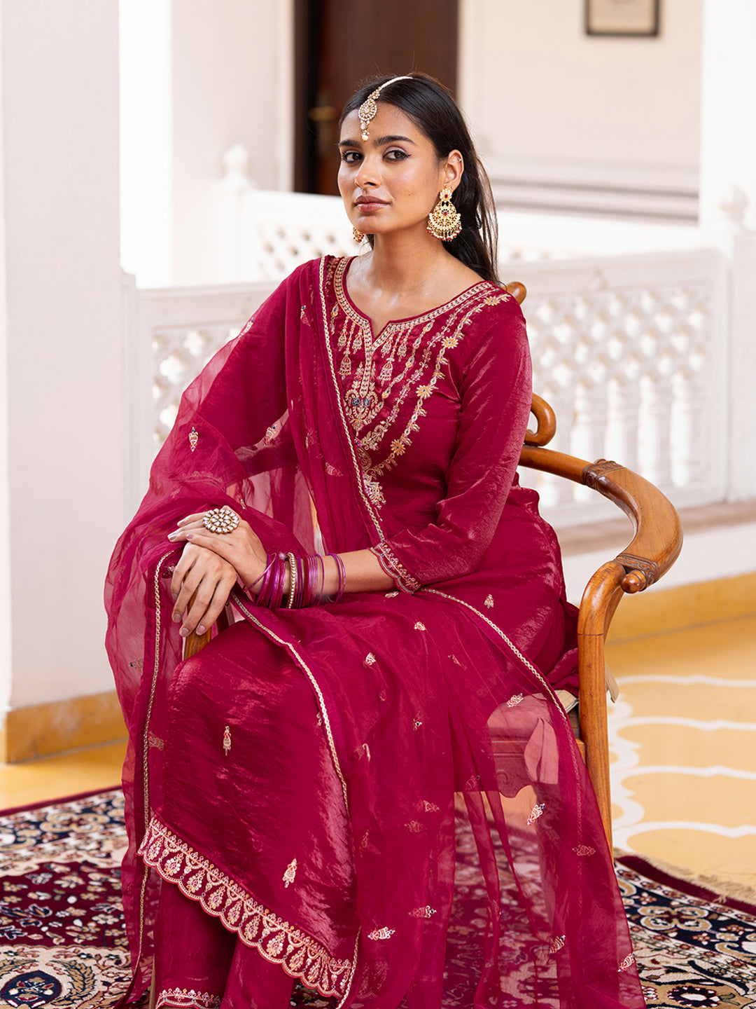 Pink EmbroidePink Kurta Set with Dupatta & Pants