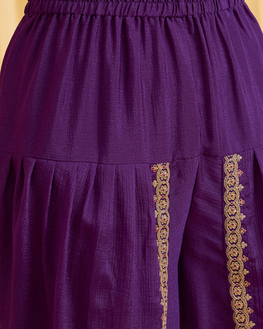 Purple Embroidered Short Anarkali and Dhoti Pant Set