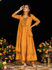 Yellow Chinon Zari Sequence Thread Embroidered With Coding Kurta With Pant And Dupatta Set