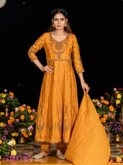 Mustard Embroidered Anarkali Kurta Set with Dupatta