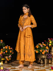 Mustard Embroidered Anarkali Kurta Set with Dupatta