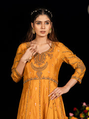 Mustard Embroidered Anarkali Kurta Set with Dupatta