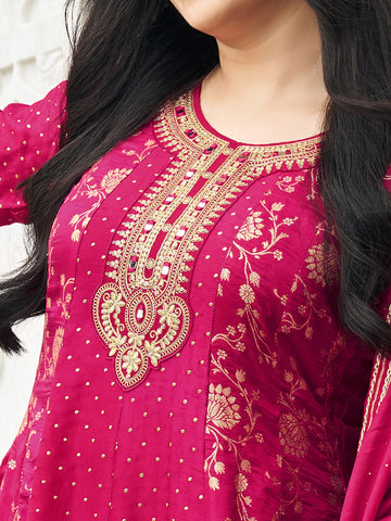 Pink Chinon Zari Sequence Thread Embroidered Coding With Mirror Work Kurta With Pant And Dupatta Set