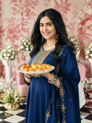 Navy Blue Embroidered Kurta Set with Dupatta