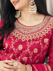 Pink EmbroidePink Kurta Set with Scalloped Dupatta