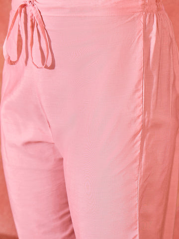 Pink Silk Blend Zari Sequence Thread Work Embroidered Kurta With Pant And Dupatta