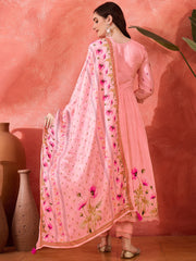 Blush Pink Floral Anarkali Suit with Dupatta