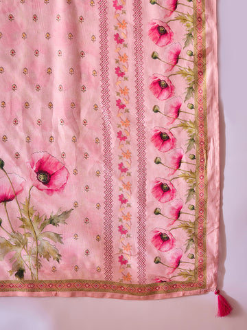 Pink Silk Blend Zari Sequence Thread Work Embroidered Kurta With Pant And Dupatta