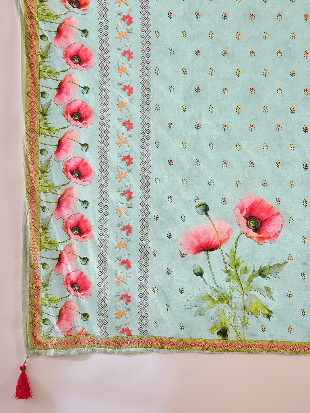 Sky Blue Silk Blend Zari Sequence Thread Work Embroidered Kurta With Pant And Dupatta