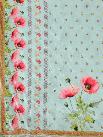 Pastel Blue Floral Anarkali Suit with Dupatta