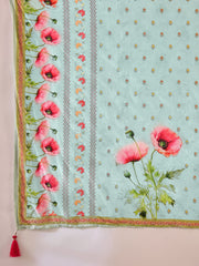 Sky Blue Silk Blend Zari Sequence Thread Work Embroidered Kurta With Pant And Dupatta