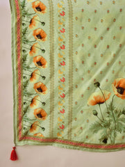 Pastel Green Silk Blend Zari Sequence Thread Work Embroidered Kurta With Pant And Dupatta