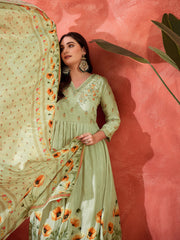 Sea Green Floral Anarkali Suit with Dupatta